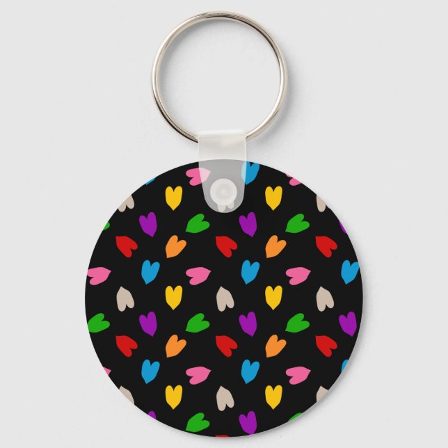 Colourful Love Hearts Pattern Design Black  Key Ring (Front)