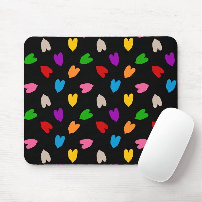 Colourful Love Hearts Pattern Design Black  Mouse Pad (With Mouse)
