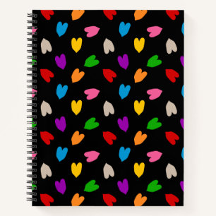 Colourful Love Hearts Pattern Design Black Notebook