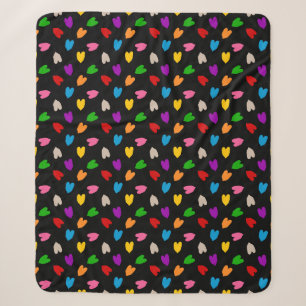 Colourful Love Hearts Pattern Design Black  Sherpa Blanket