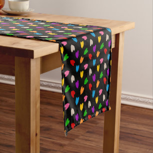 Colourful Love Hearts Pattern Design Black Short Table Runner