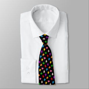 Colourful Love Hearts Pattern Design Black  Tie