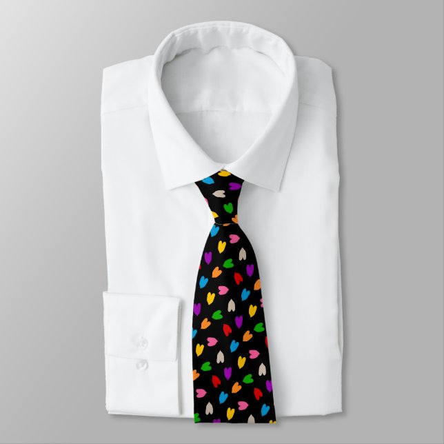 Colourful Love Hearts Pattern Design Black  Tie (Tied)