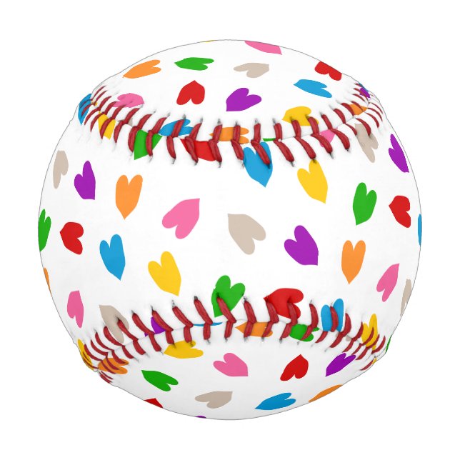 Colourful Love Hearts Pattern Design White  Baseball (Front)