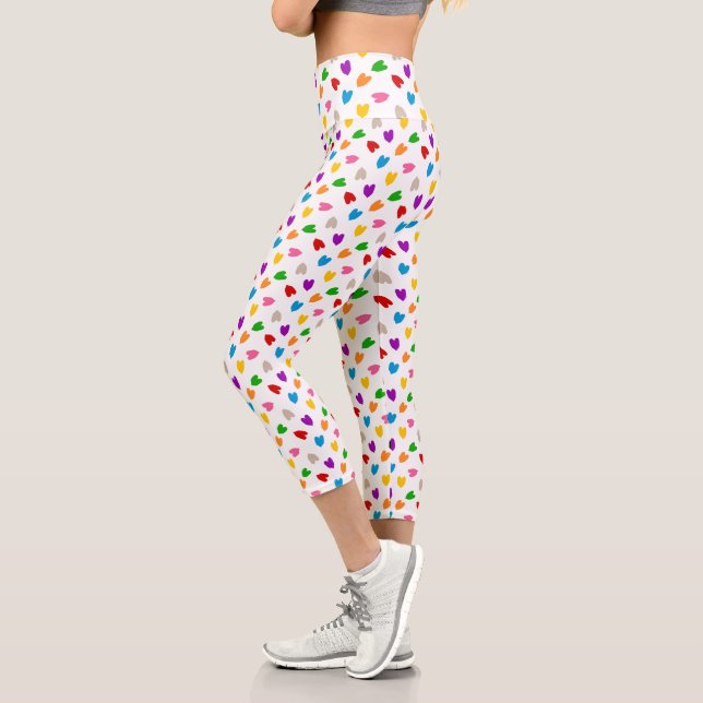 Colourful Love Hearts Pattern Design White  Capri Leggings (Left)
