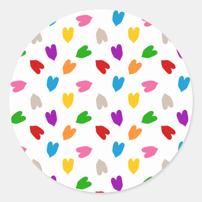 Colourful Love Hearts Pattern Design White  Classic Round Sticker (Front)