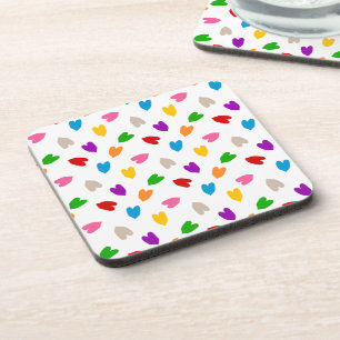 Colourful Love Hearts Pattern Design White Coaster