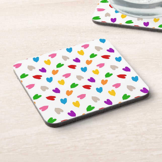 Colourful Love Hearts Pattern Design White  Coaster (Left Side)