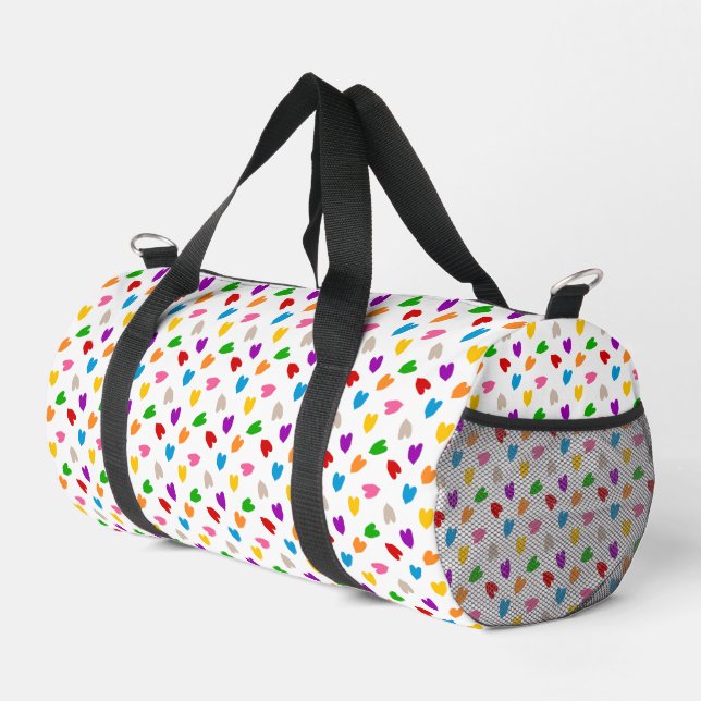 Colourful Love Hearts Pattern Design White  Duffle Bag (Right Corner)
