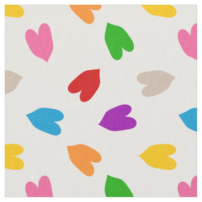 Colourful Love Hearts Pattern Design White  Fabric (Close Up)