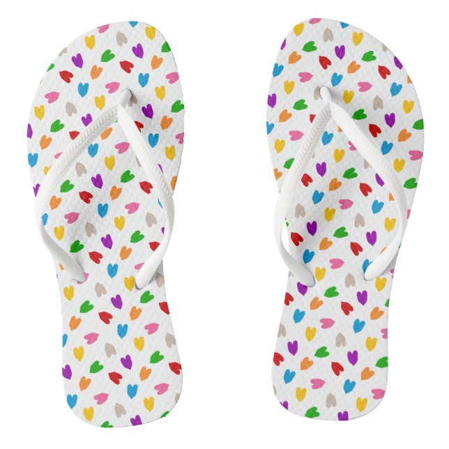 Colourful Love Hearts Pattern Design White  Jandals (Footbed)