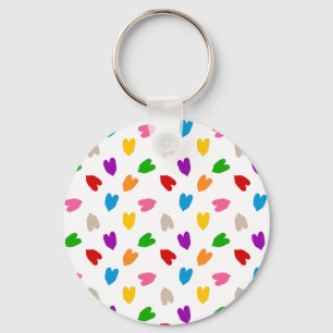 Colourful Love Hearts Pattern Design White Key Ring
