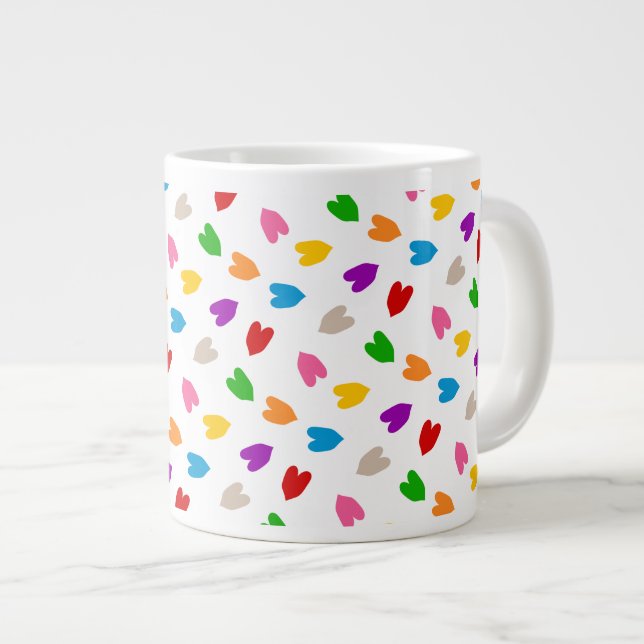 Colourful Love Hearts Pattern Design White  Large Coffee Mug (Front Right)