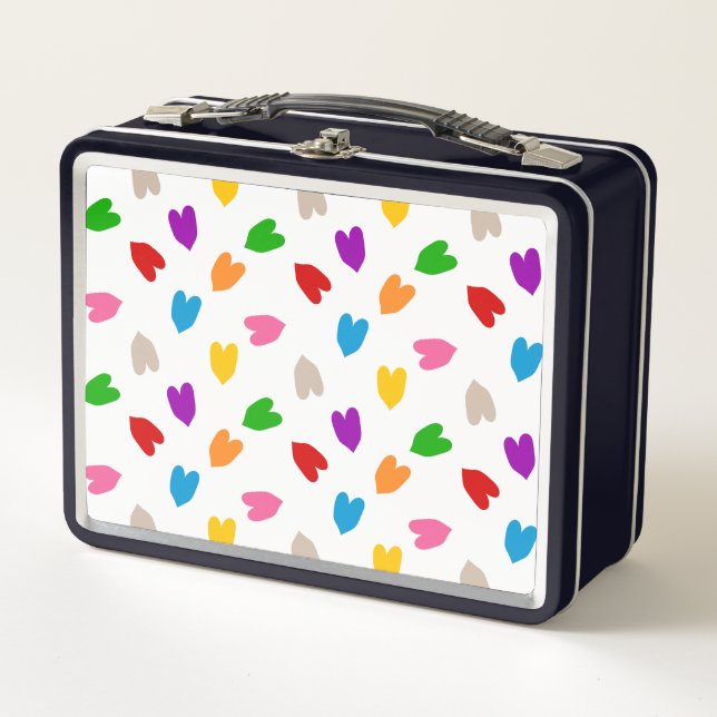 Colourful Love Hearts Pattern Design White  Metal Lunch Box (Front)