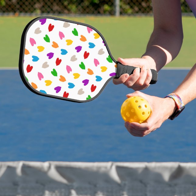 Colourful Love Hearts Pattern Design White  Pickleball Paddle (Insitu)