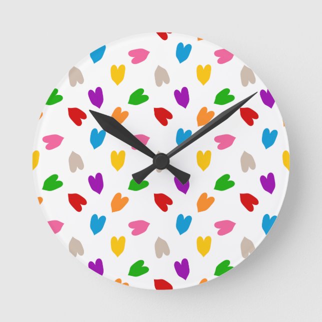 Colourful Love Hearts Pattern Design White  Round Clock (Front)