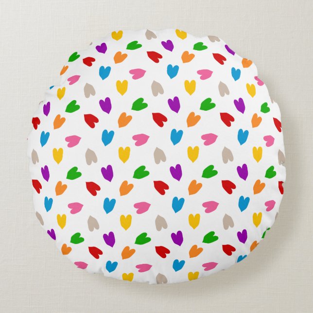 Colourful Love Hearts Pattern Design White  Round Cushion (Front)