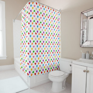 Colourful Love Hearts Pattern Design White Shower Curtain