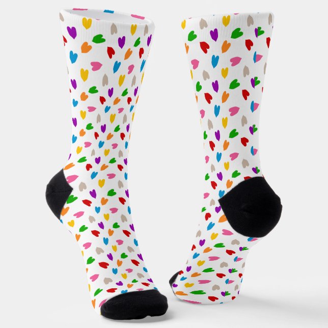 Colourful Love Hearts Pattern Design White  Socks (Angled)