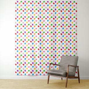 Colourful Love Hearts Pattern Design White Tapestry