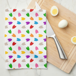Colourful Love Hearts Pattern Design White  Tea Towel