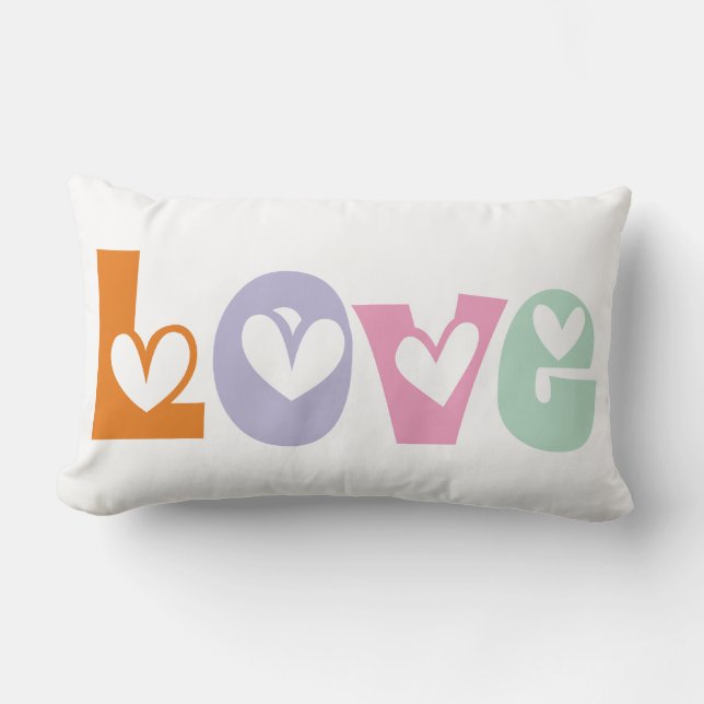 Colourful love hearts typography Valentines Day Lumbar Cushion (Front)