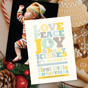 Colourful Love Peace Joy And Baby Kisses Letters Holiday Card