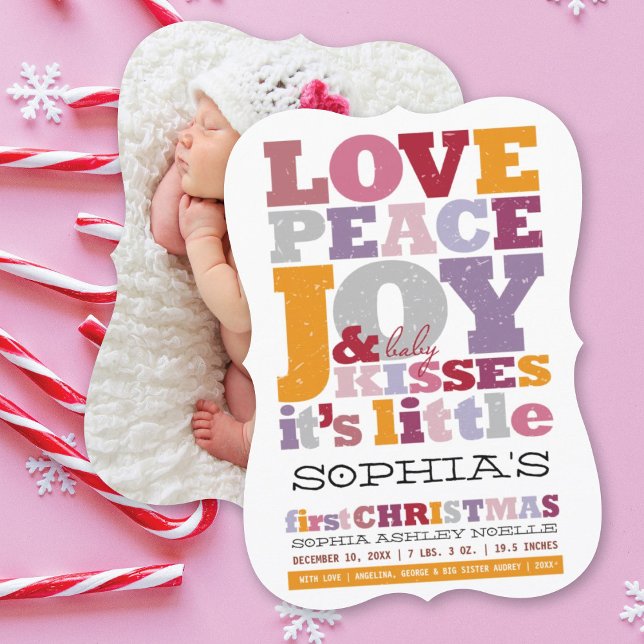 Colourful Love Peace Joy And Baby Kisses Letters Holiday Card (Creator Uploaded)