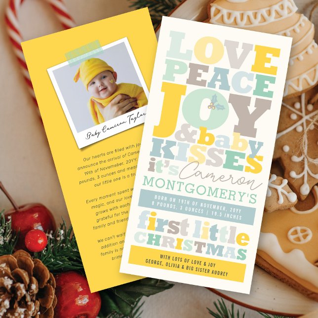 Colourful Love Peace Joy And Baby Kisses Letters Holiday Card (Creator Uploaded)