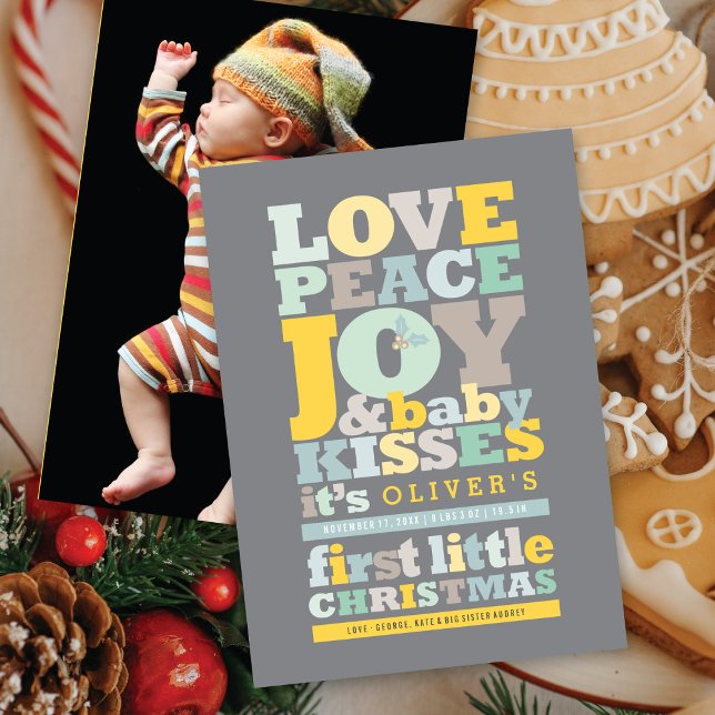 Colourful Love Peace Joy And Baby Kisses Letters Holiday Card (Creator Uploaded)
