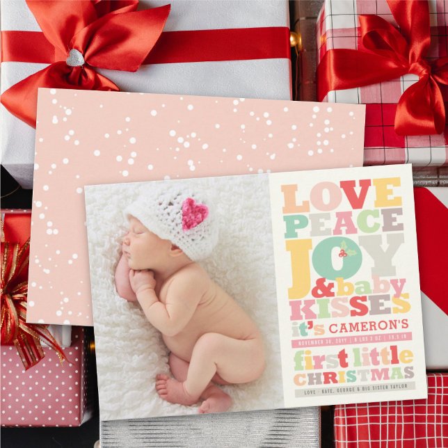 Colourful Love Peace Joy And Baby Kisses Letters Holiday Card (Creator Uploaded)