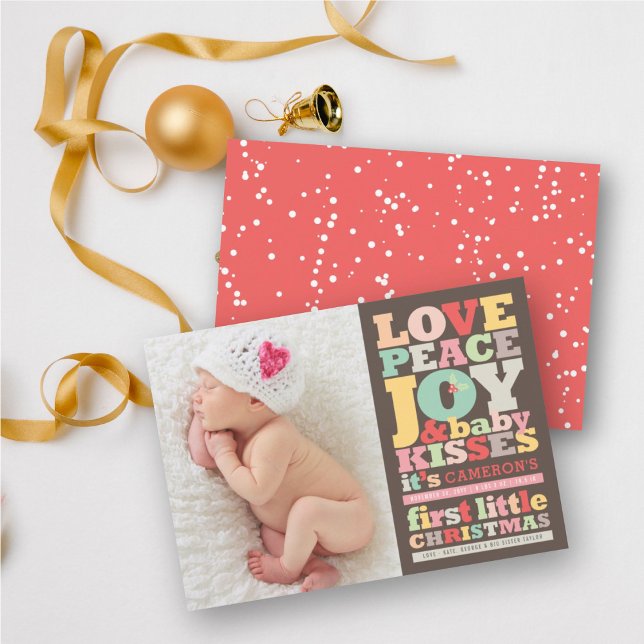 Colourful Love Peace Joy And Baby Kisses Letters Holiday Card (Creator Uploaded)