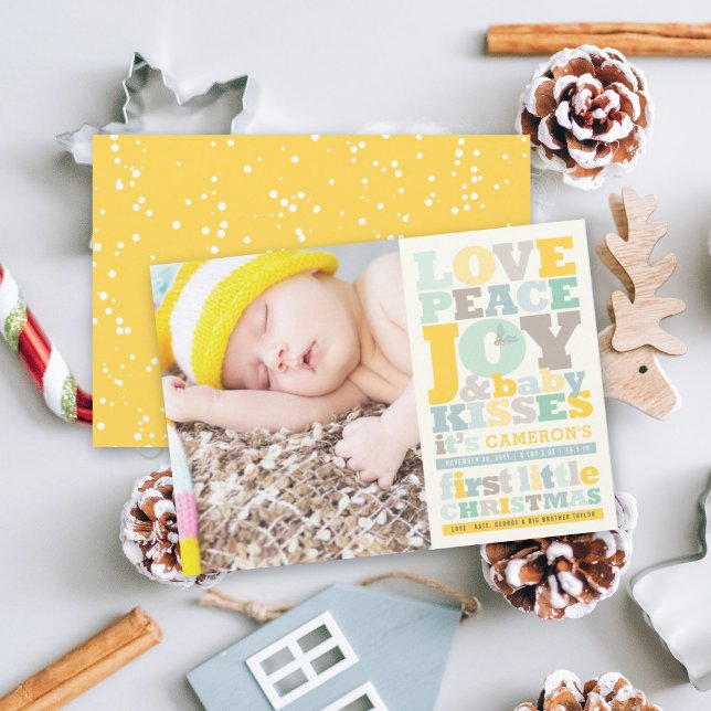 Colourful Love Peace Joy And Baby Kisses Letters Holiday Card (Creator Uploaded)