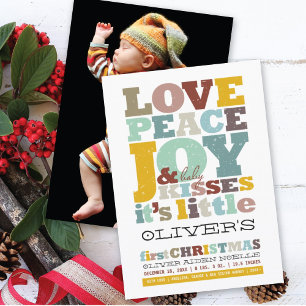 Colourful Love Peace Joy And Baby Kisses Letters Holiday Card