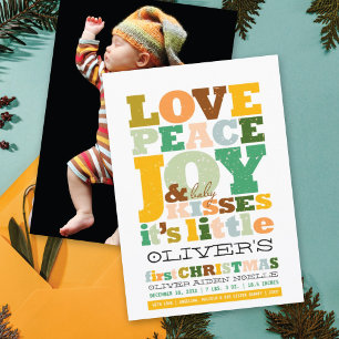 Colourful Love Peace Joy And Baby Kisses Letters Holiday Card