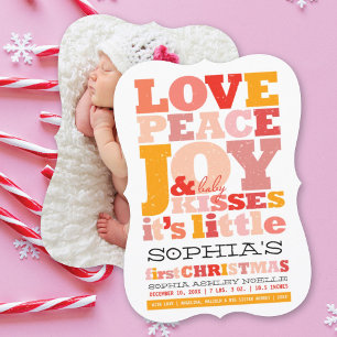 Colourful Love Peace Joy And Baby Kisses Letters Holiday Card