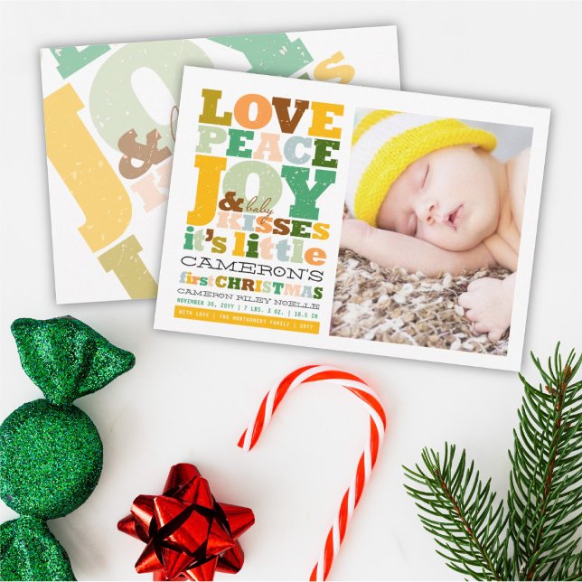 Colourful Love Peace Joy And Baby Kisses Letters Holiday Card (Creator Uploaded)