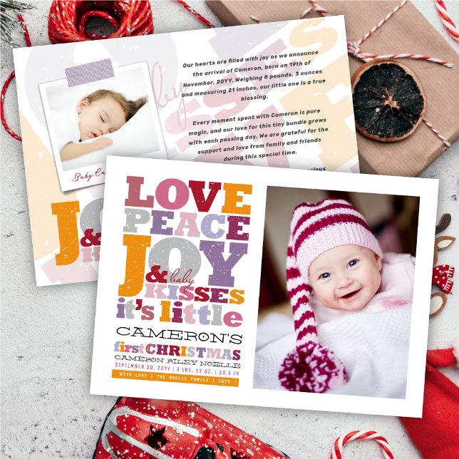 Colourful Love Peace Joy And Baby Kisses Letters Holiday Card (Creator Uploaded)