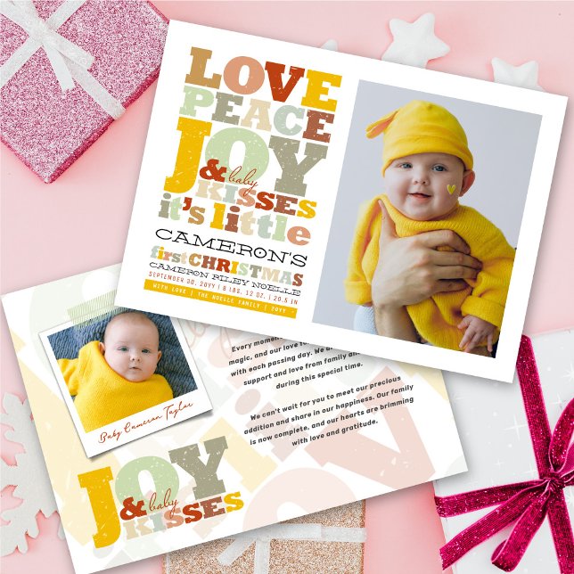 Colourful Love Peace Joy And Baby Kisses Letters Holiday Card (Creator Uploaded)