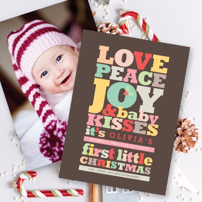 Colourful Love Peace Joy And Baby Kisses Letters Holiday Card (Creator Uploaded)