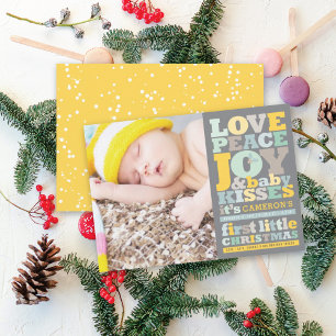 Colourful Love Peace Joy And Baby Kisses Letters Holiday Card