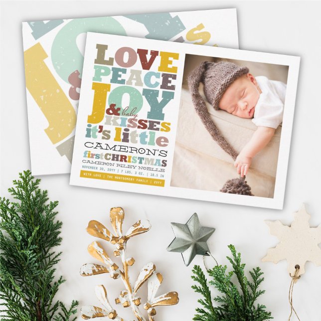 Colourful Love Peace Joy And Baby Kisses Letters Holiday Card (Creator Uploaded)