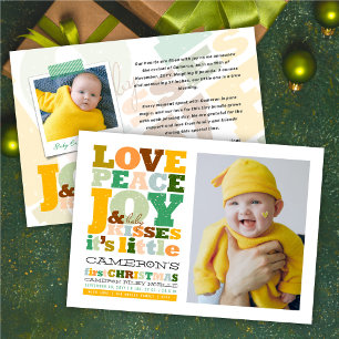 Colourful Love Peace Joy And Baby Kisses Letters Holiday Card
