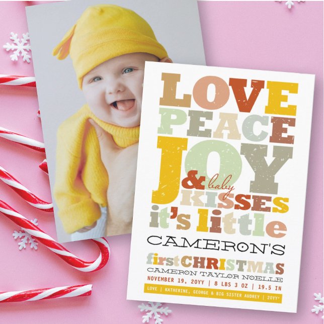 Colourful Love Peace Joy And Baby Kisses Letters Holiday Card (Creator Uploaded)