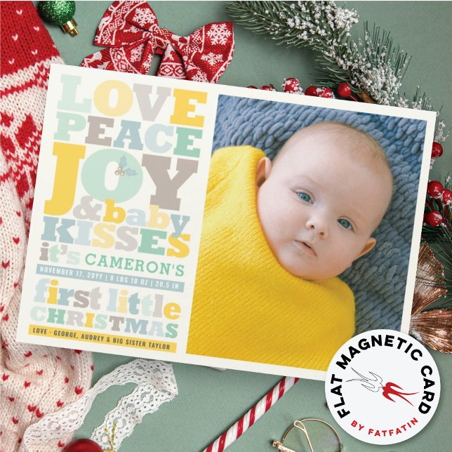 Colourful Love Peace Joy Holiday Birth Announcemen (Creator Uploaded)