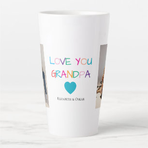 Colourful “Love You Grandpa” Text and Custom Photo Latte Mug