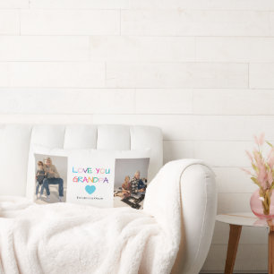 Colourful “Love You Grandpa” Text and Custom Photo Lumbar Cushion