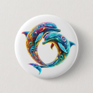 Colourful Loveable Dolphins 6 Cm Round Badge