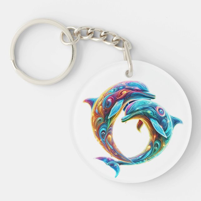 Colourful Loveable Dolphins Key Ring (Front)