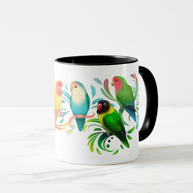 Colourful Lovebirds Group Mug (Front Right)